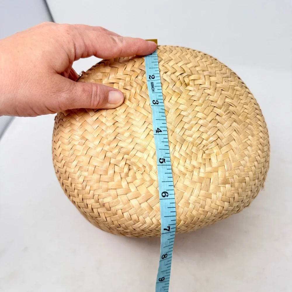 Unbranded Woven Straw Tote Bag Tan Small Beach Summer Boho Basket Leather Handle